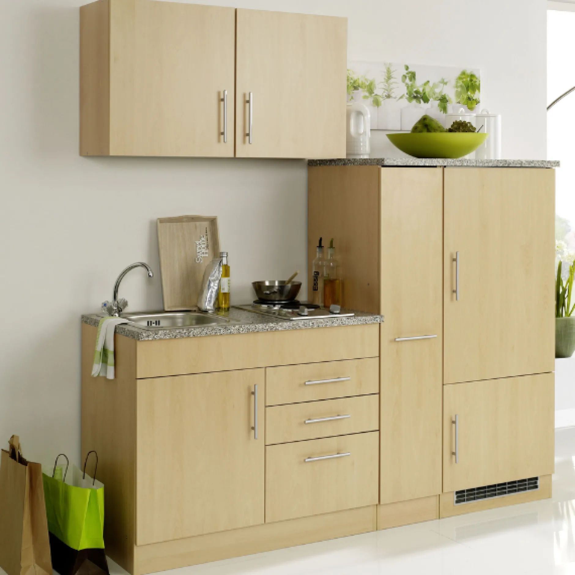Küchenset Toronto | Oberschrank, Spüle, Kochfeld, mehrere Schränke und Schubladen | Braun