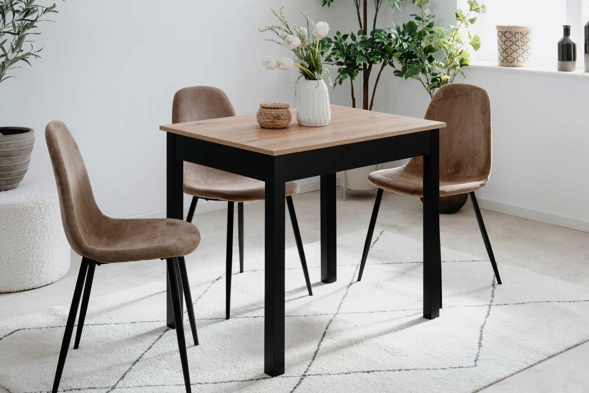 Küchentisch Capri - 90x67x76cm - Eiche Dekor/schwarz