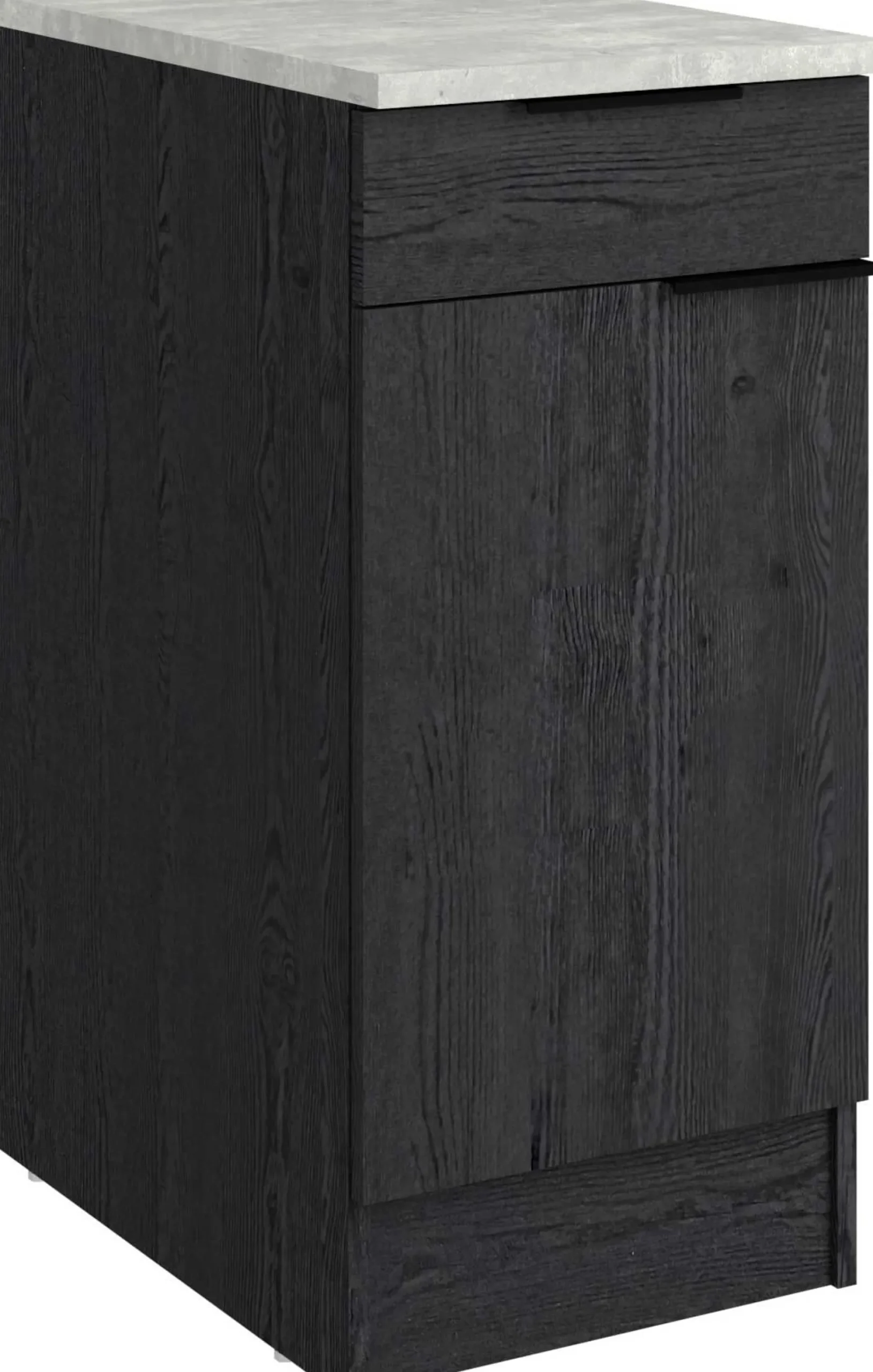 Küchenunterschrank Anna - 40x60x87cm - 1 Tür und 1 Schublade - Eiche schwarz Dekor/weißer Stein