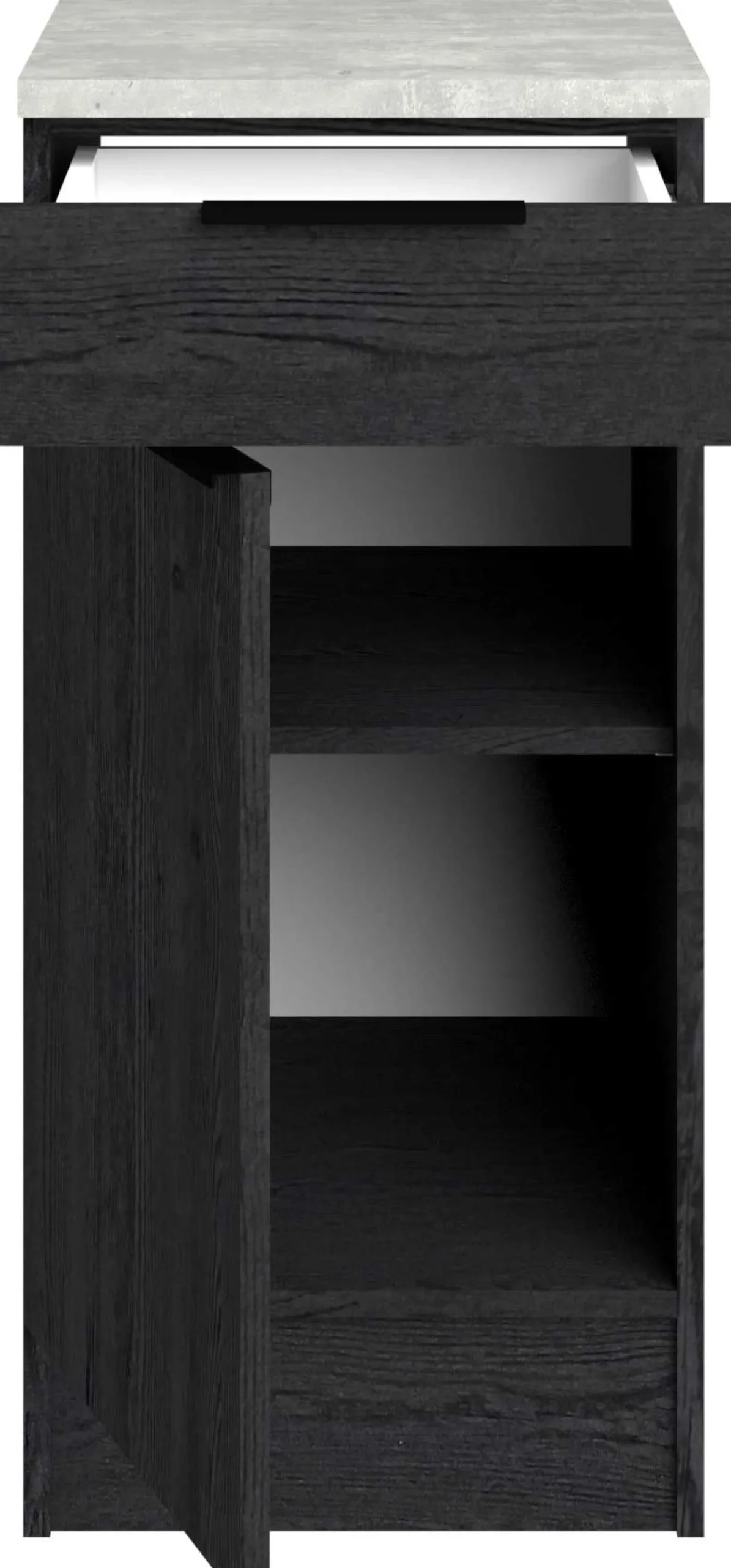 Küchenunterschrank Anna - 40x60x87cm - 1 Tür und 1 Schublade - Eiche schwarz Dekor/weißer Stein