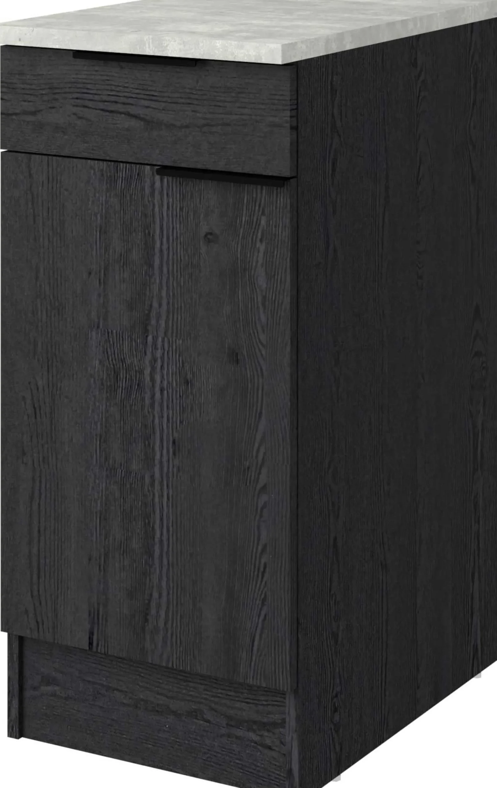Küchenunterschrank Anna - 40x60x87cm - 1 Tür und 1 Schublade - Eiche schwarz Dekor/weißer Stein