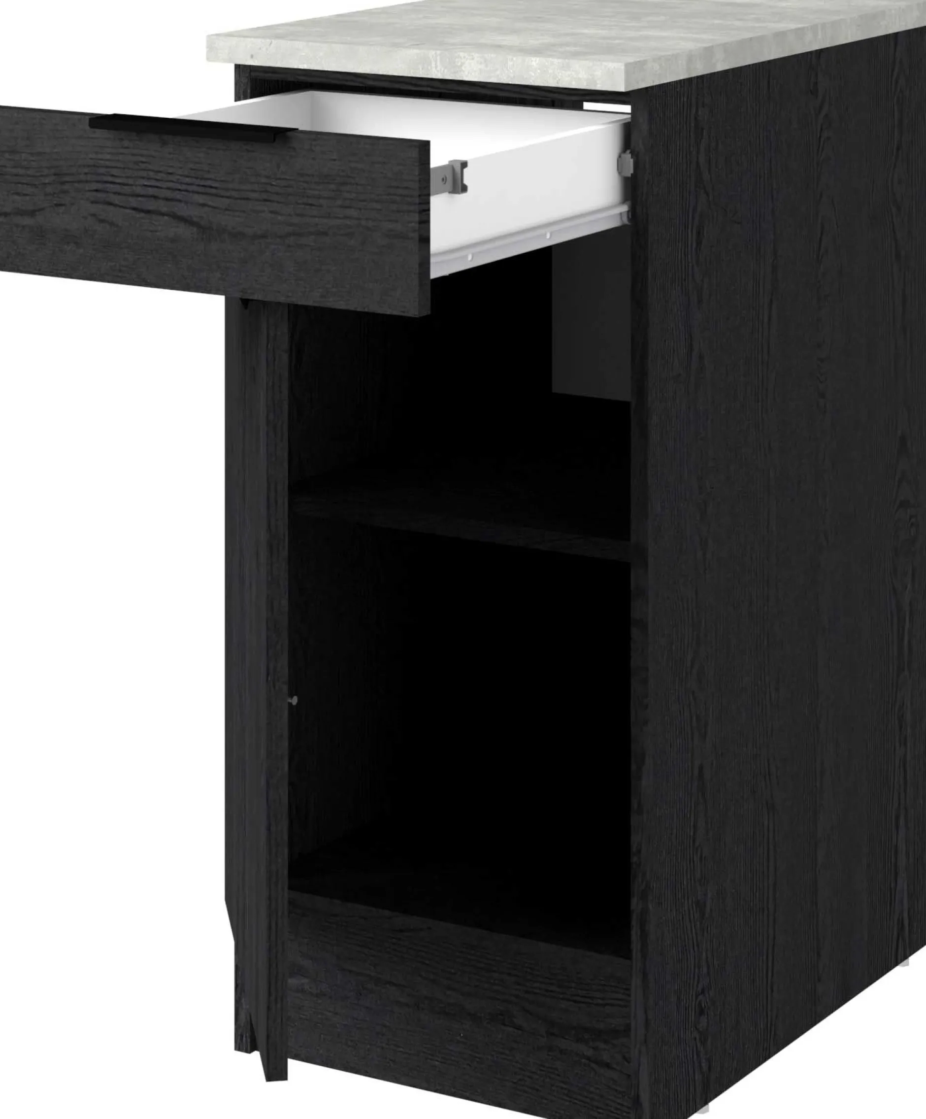 Küchenunterschrank Anna - 40x60x87cm - 1 Tür und 1 Schublade - Eiche schwarz Dekor/weißer Stein