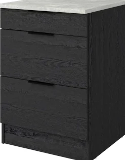 Küchenunterschrank Anna - 60x60x87cm - 3 Schubladen - Eiche schwarz Dekor/weißer Stein