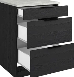 Küchenunterschrank Anna - 60x60x87cm - 3 Schubladen - Eiche schwarz Dekor/weißer Stein