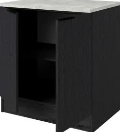 Küchenunterschrank Anna - 80x60x87cm - 2 Türen - Eiche schwarz Dekor/weißer Stein