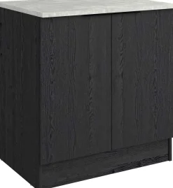 Küchenunterschrank Anna - 80x60x87cm - 2 Türen - Eiche schwarz Dekor/weißer Stein