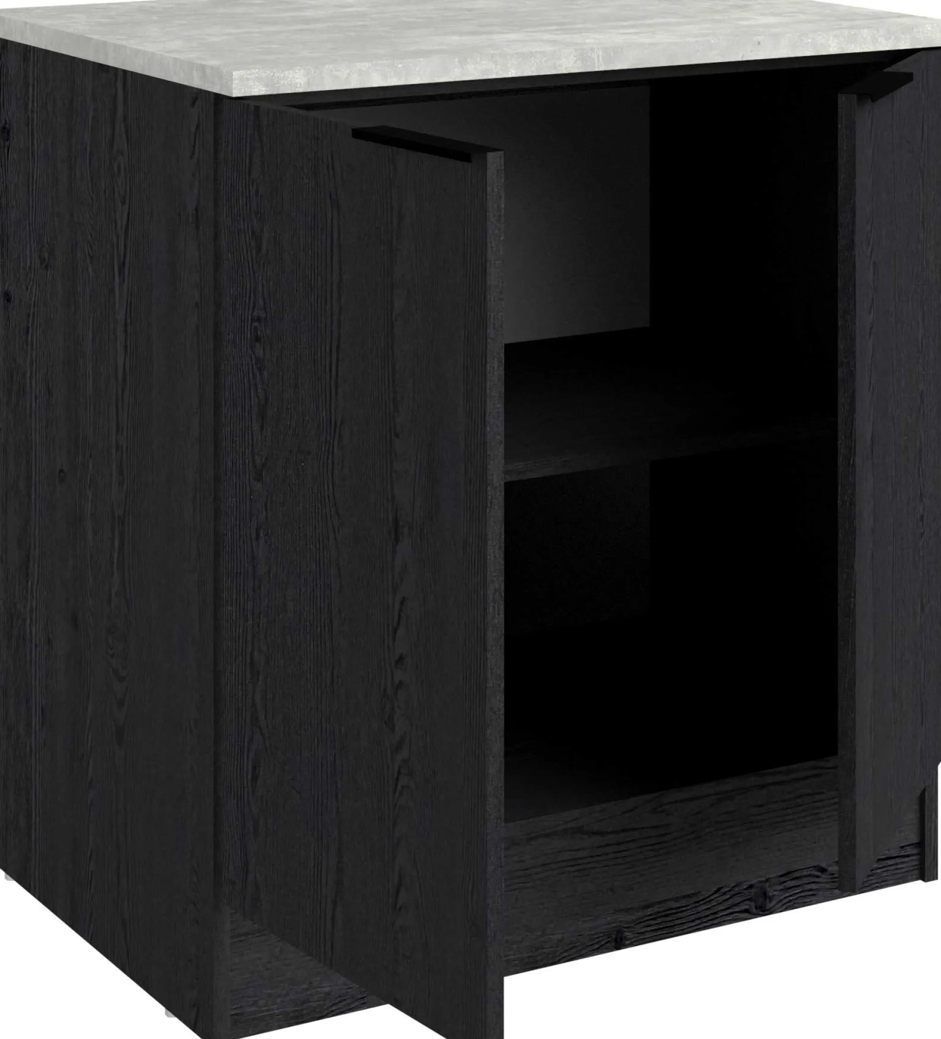 Küchenunterschrank Anna - 80x60x87cm - 2 Türen - Eiche schwarz Dekor/weißer Stein
