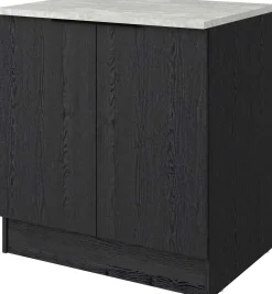 Küchenunterschrank Anna - 80x60x87cm - 2 Türen - Eiche schwarz Dekor/weißer Stein