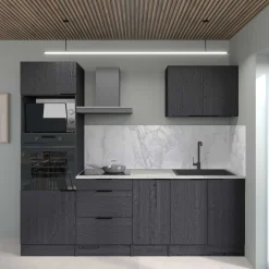 Küchenunterschrank Anna - 60x60x87cm - 1 Tür - Eiche schwarz Dekor/weißer Stein