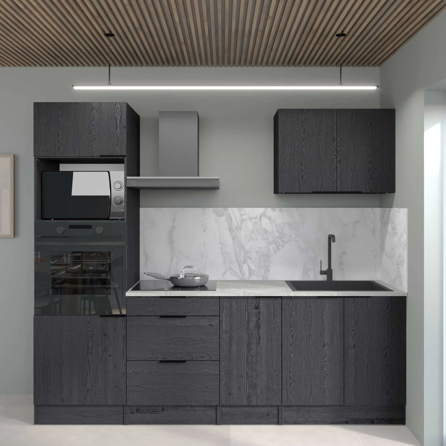 Küchenunterschrank Anna - 60x60x87cm - 1 Tür - Eiche schwarz Dekor/weißer Stein