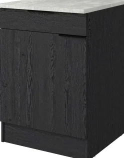 Küchenunterschrank Anna - 60x60x87cm - 1 Tür und 1 Schublade - Eiche schwarz Dekor/weißer Stein