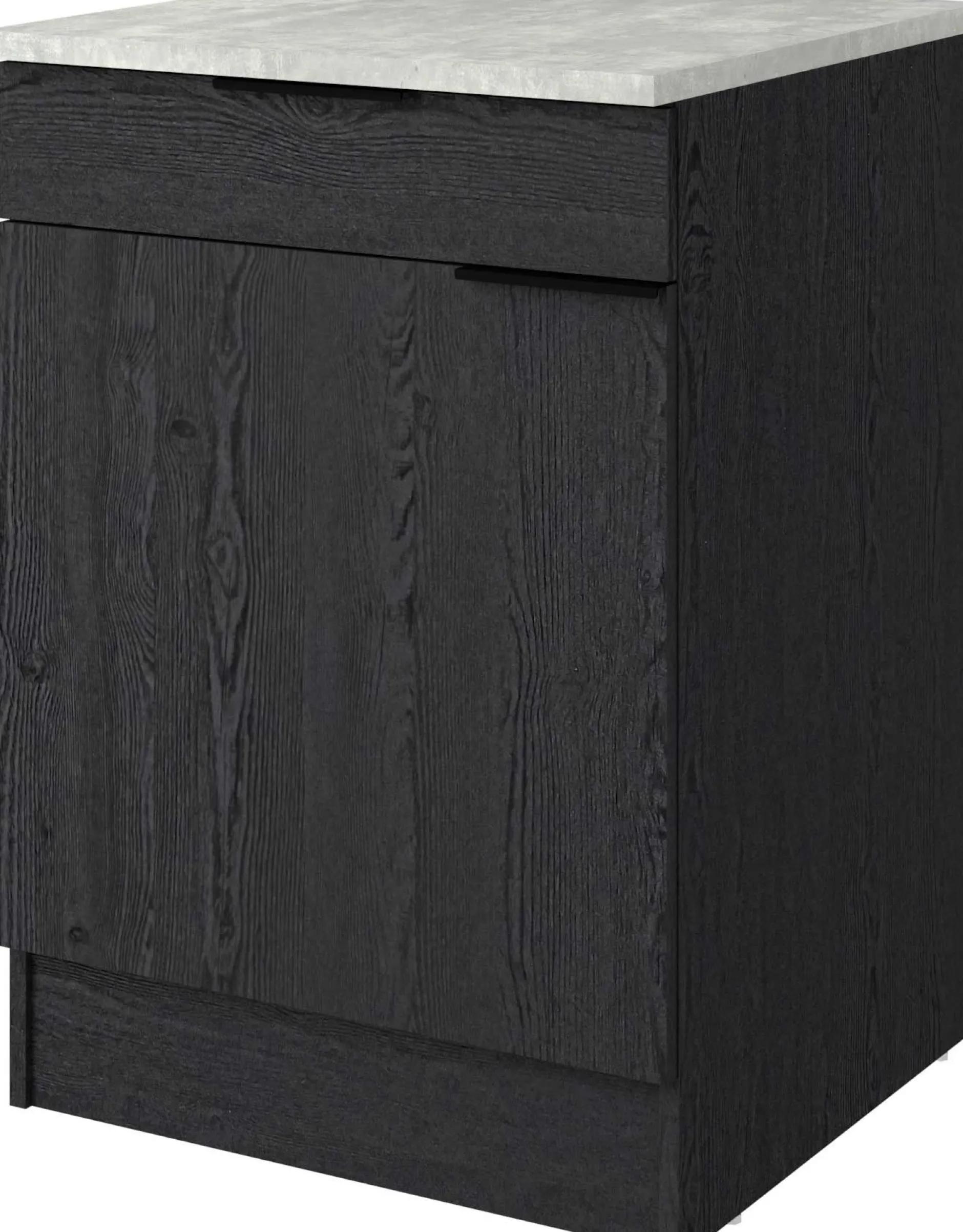 Küchenunterschrank Anna - 60x60x87cm - 1 Tür und 1 Schublade - Eiche schwarz Dekor/weißer Stein