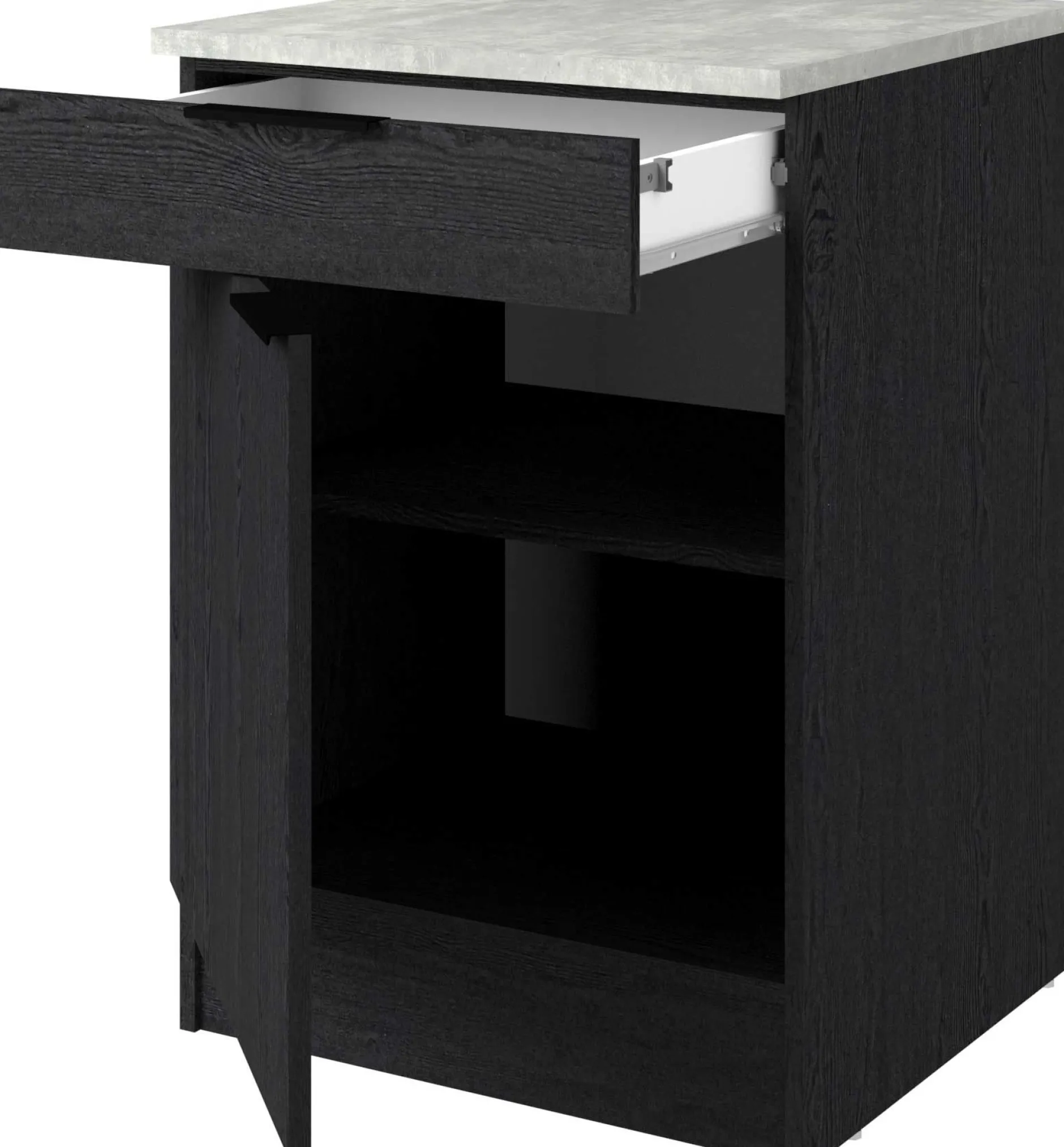 Küchenunterschrank Anna - 60x60x87cm - 1 Tür und 1 Schublade - Eiche schwarz Dekor/weißer Stein