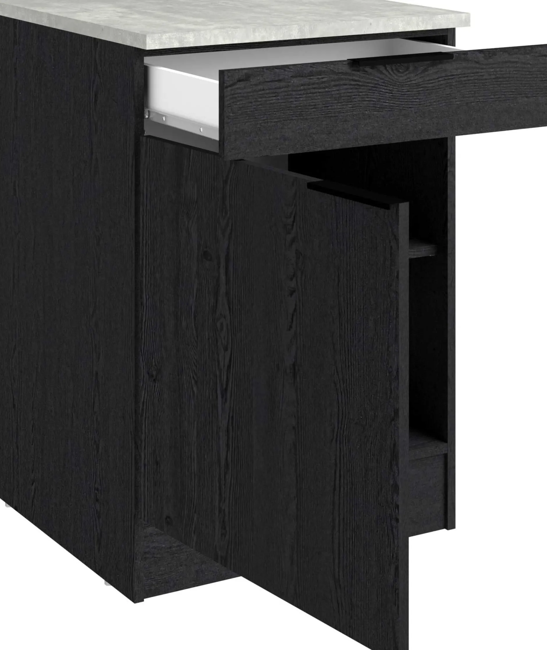 Küchenunterschrank Anna - 60x60x87cm - 1 Tür und 1 Schublade - Eiche schwarz Dekor/weißer Stein