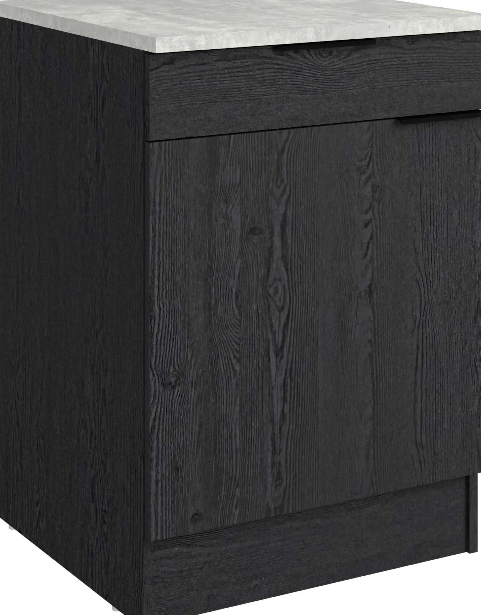 Küchenunterschrank Anna - 60x60x87cm - 1 Tür und 1 Schublade - Eiche schwarz Dekor/weißer Stein