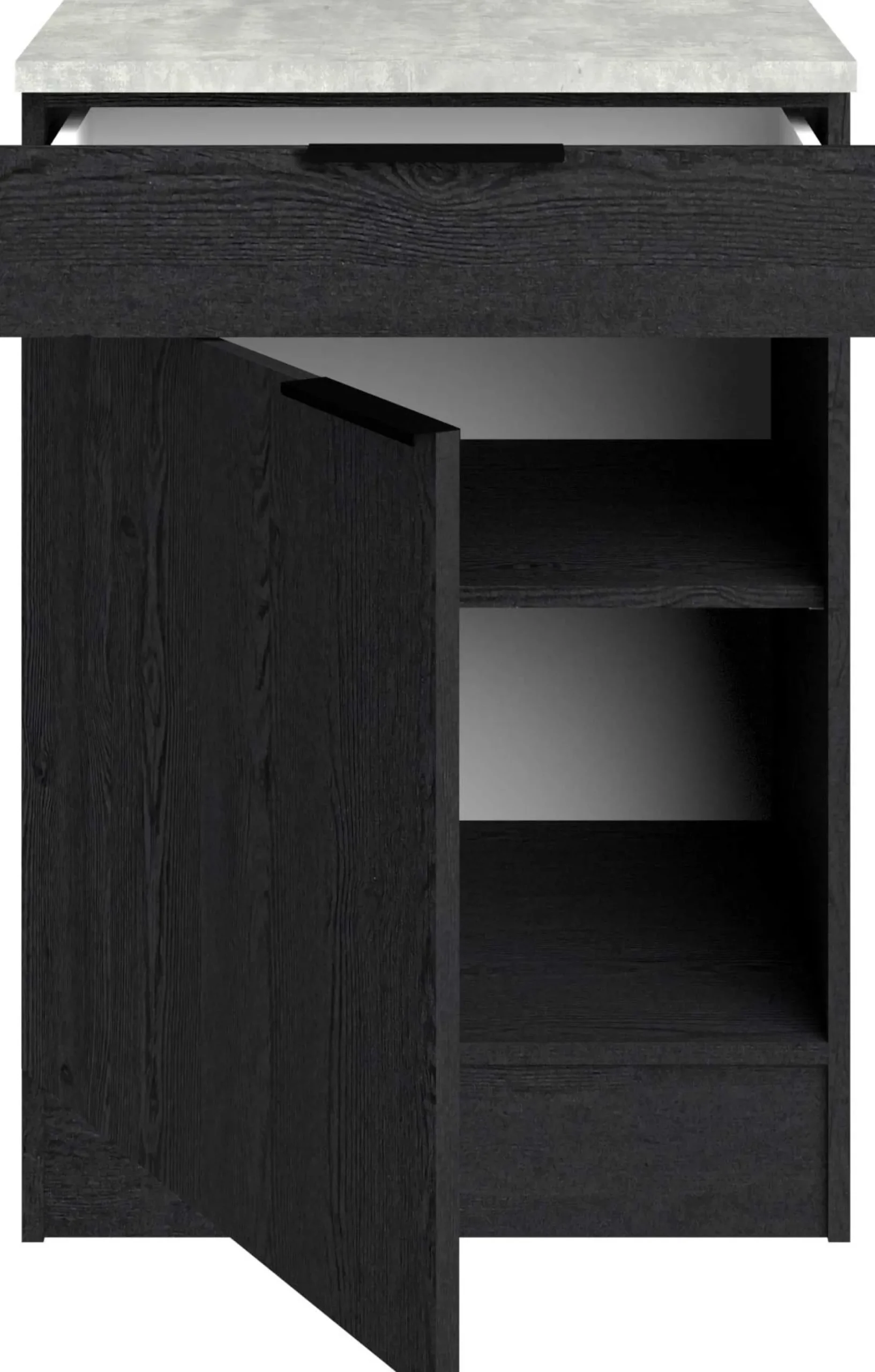 Küchenunterschrank Anna - 60x60x87cm - 1 Tür und 1 Schublade - Eiche schwarz Dekor/weißer Stein