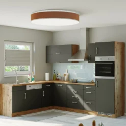 Küchenzeile in L-Form Sorrella 270cm mit Backofen, Geschirrspüler und Kühlschrank - anthrazit/eiche
