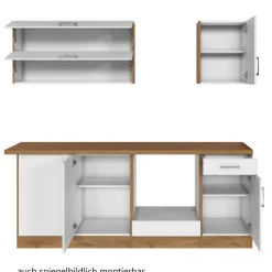 Küchenzeile in L-Form Sorrella 210cm mit Platz für Backofen und Geschirrspüler - weiß/Eiche