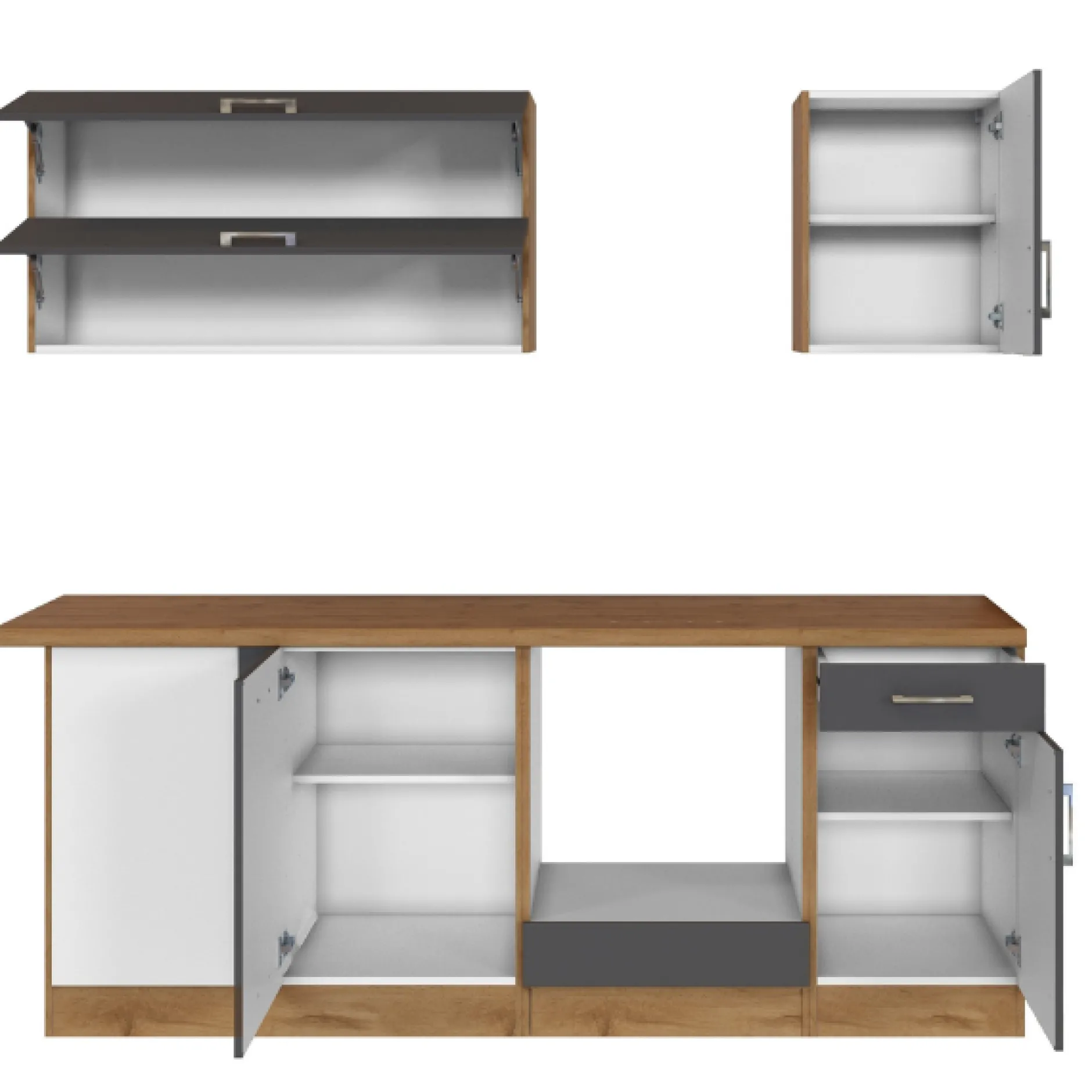 Küchenzeile in L-Form Sorrella 210cm mit Platz für Backofen und Geschirrspüler - anthrazit/ocker