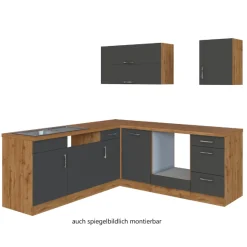 Küchenzeile in L-Form Sorrella 210cm mit Platz für Backofen und Geschirrspüler - anthrazit/ocker