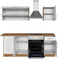 Küchenzeile in L-Form Sorrella 210cm mit Backofen und Geschirrspüler - weiß/Eiche