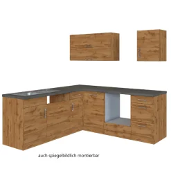 Küchenzeile in L-Form Sorrella 210cm mit Platz für Backofen und Geschirrspüler - Eiche