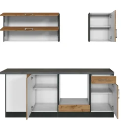 Küchenzeile in L-Form Sorrella 210cm mit Platz für Backofen und Geschirrspüler - Eiche/Graphit