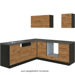 Küchenzeile in L-Form Sorrella 210cm mit Platz für Backofen und Geschirrspüler - Eiche/Graphit