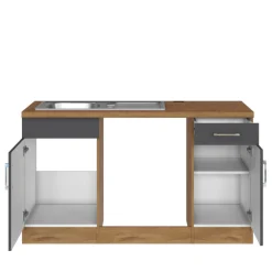 Küchenzeile in L-Form Sorrella 270cm mit Platz für Backofen, Geschirrspüler und Kühlschrank - anthrazit/ocker