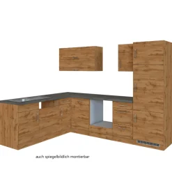 Küchenzeile in L-Form Sorrella 270cm mit Platz für Backofen, Geschirrspüler und Kühlschrank - Eiche