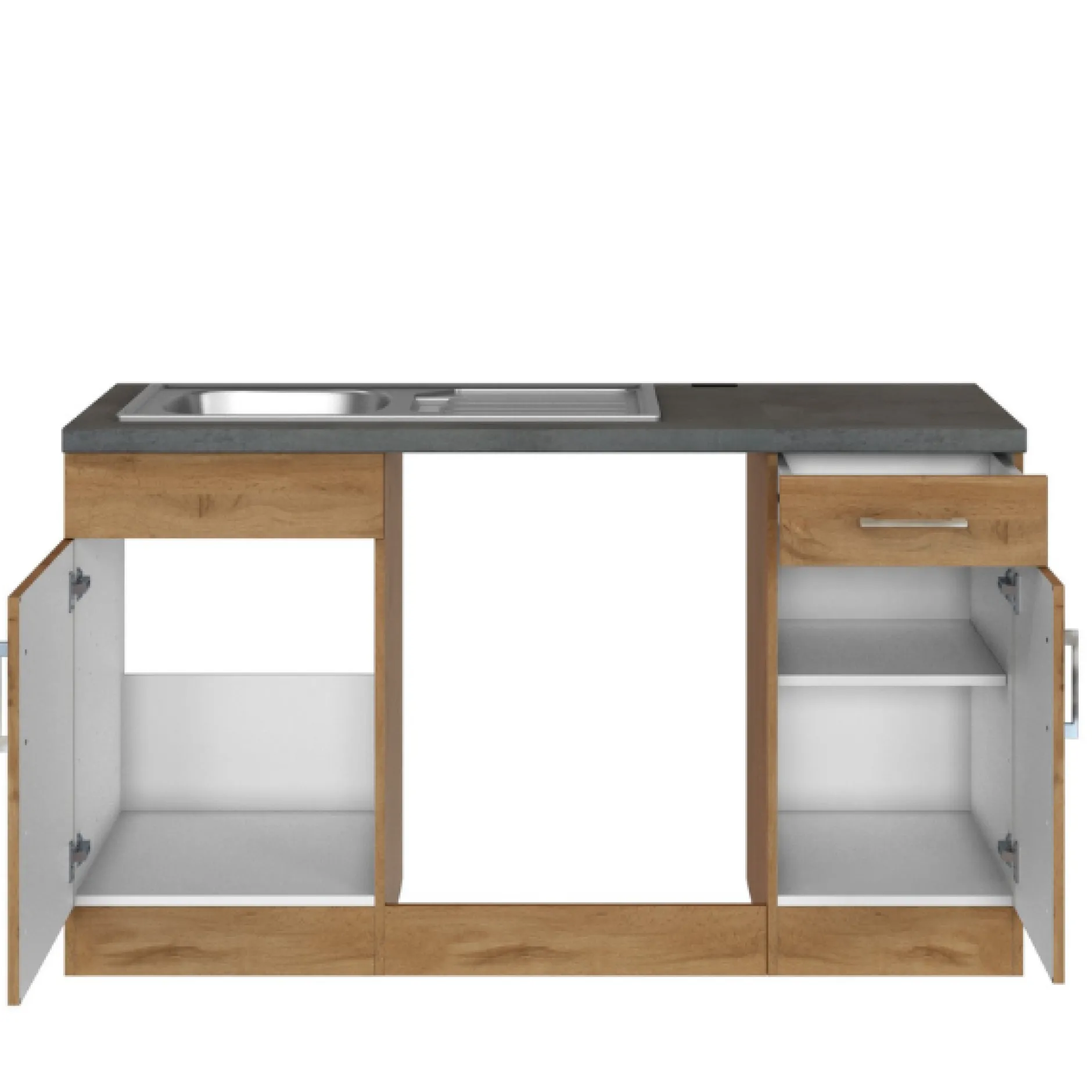 Küchenzeile in L-Form Sorrella 270cm mit Platz für Backofen, Geschirrspüler und Kühlschrank - Eiche
