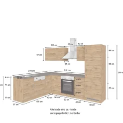Küchenzeile in L-Form Sorrella 270cm mit Platz für Backofen, Geschirrspüler und Kühlschrank - Eiche/Graphit