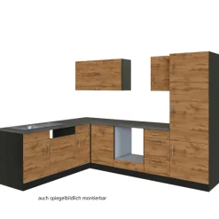 Küchenzeile in L-Form Sorrella 270cm mit Platz für Backofen, Geschirrspüler und Kühlschrank - Eiche/Graphit