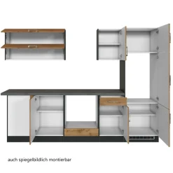 Küchenzeile in L-Form Sorrella 270cm mit Platz für Backofen, Geschirrspüler und Kühlschrank - Eiche/Graphit