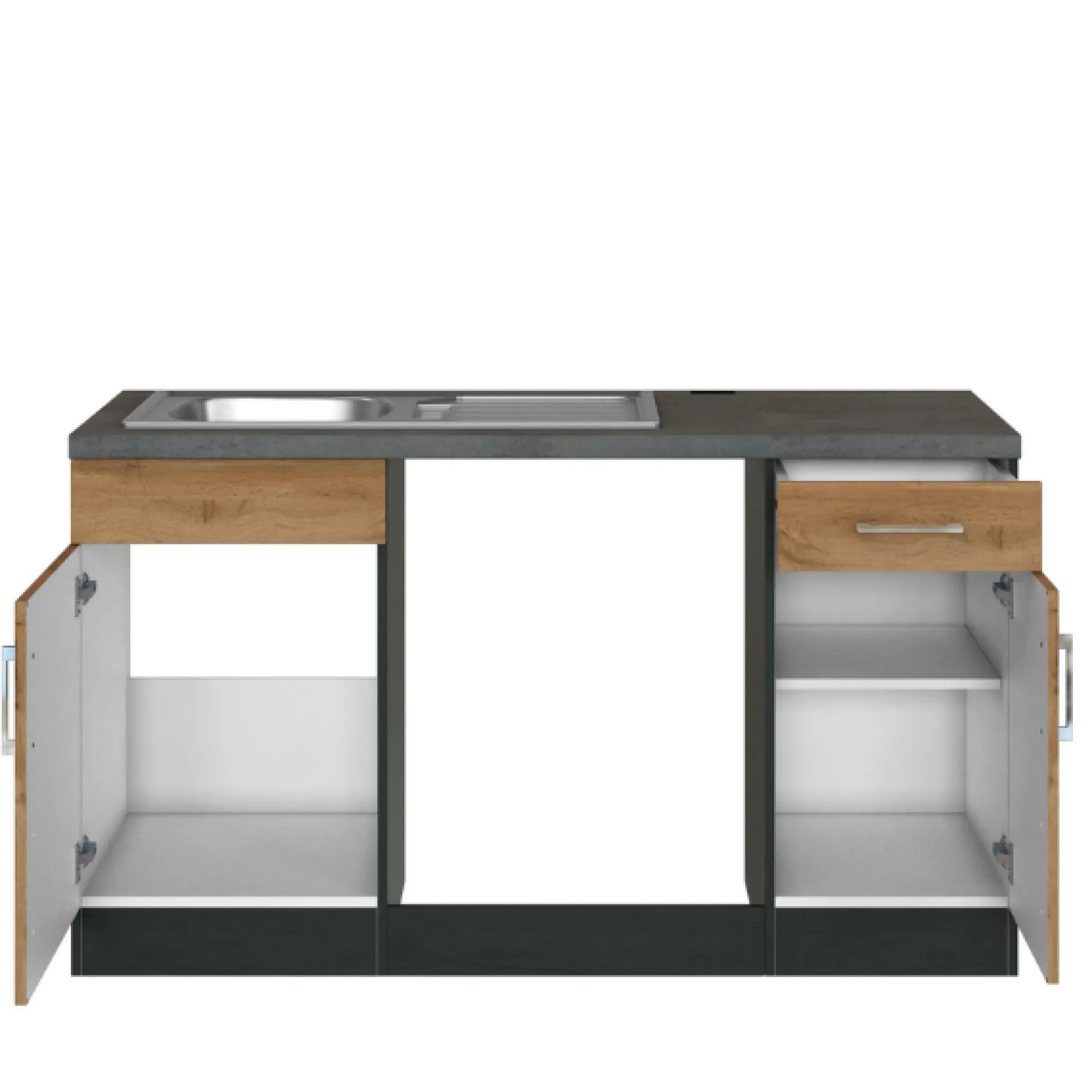 Küchenzeile in L-Form Sorrella 270cm mit Platz für Backofen, Geschirrspüler und Kühlschrank - Eiche/Graphit