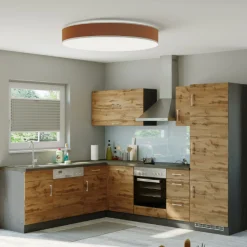 Küchenzeile in L-Form Sorrella 270cm mit Platz für Backofen, Geschirrspüler und Kühlschrank - Eiche/Graphit