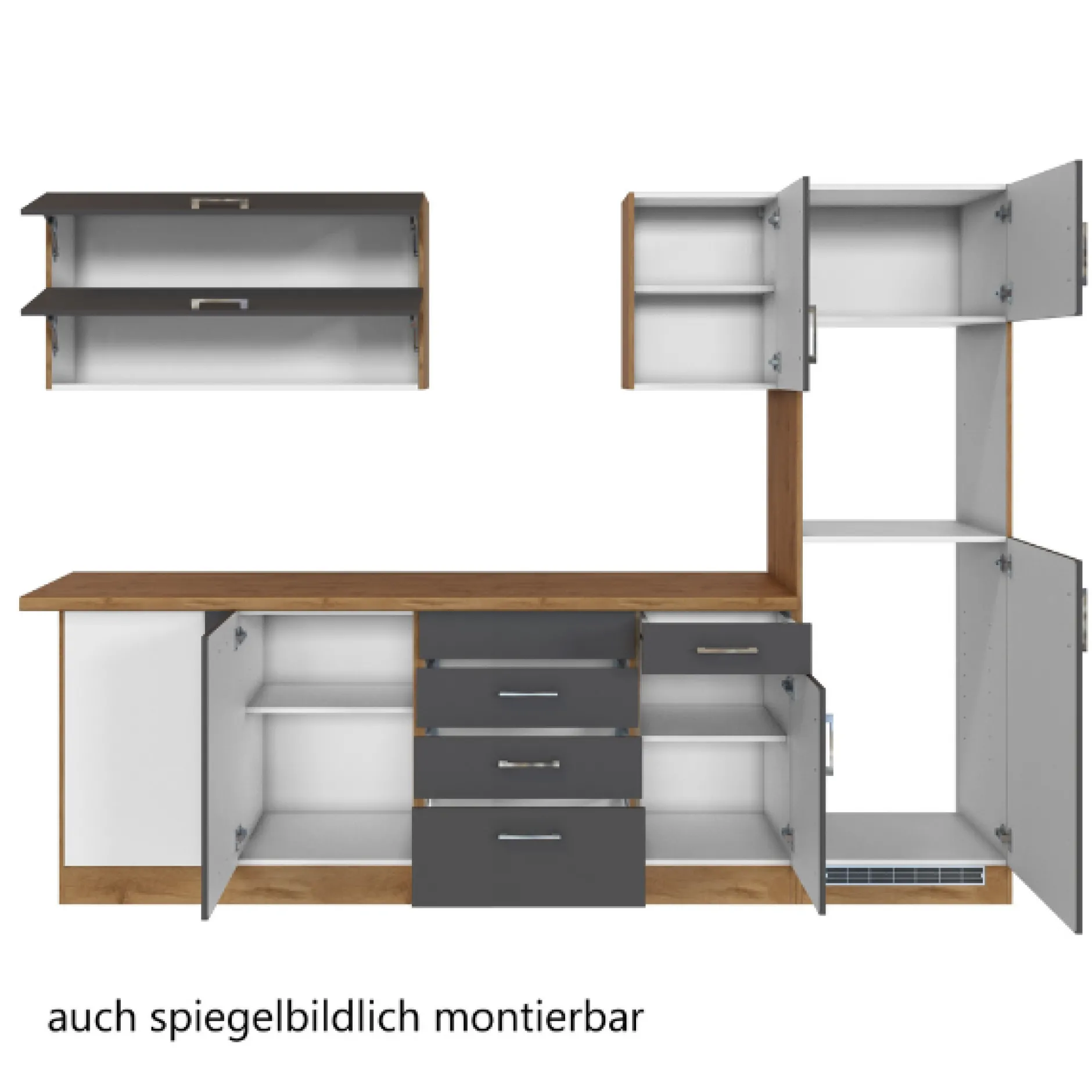 Küchenzeile in L-Form Sorrella 270cm mit Platz für Backofen, Geschirrspüler und Kühlschrank - anthrazit/ocker