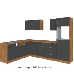 Küchenzeile in L-Form Sorrella 270cm mit Platz für Backofen, Geschirrspüler und Kühlschrank - anthrazit/ocker