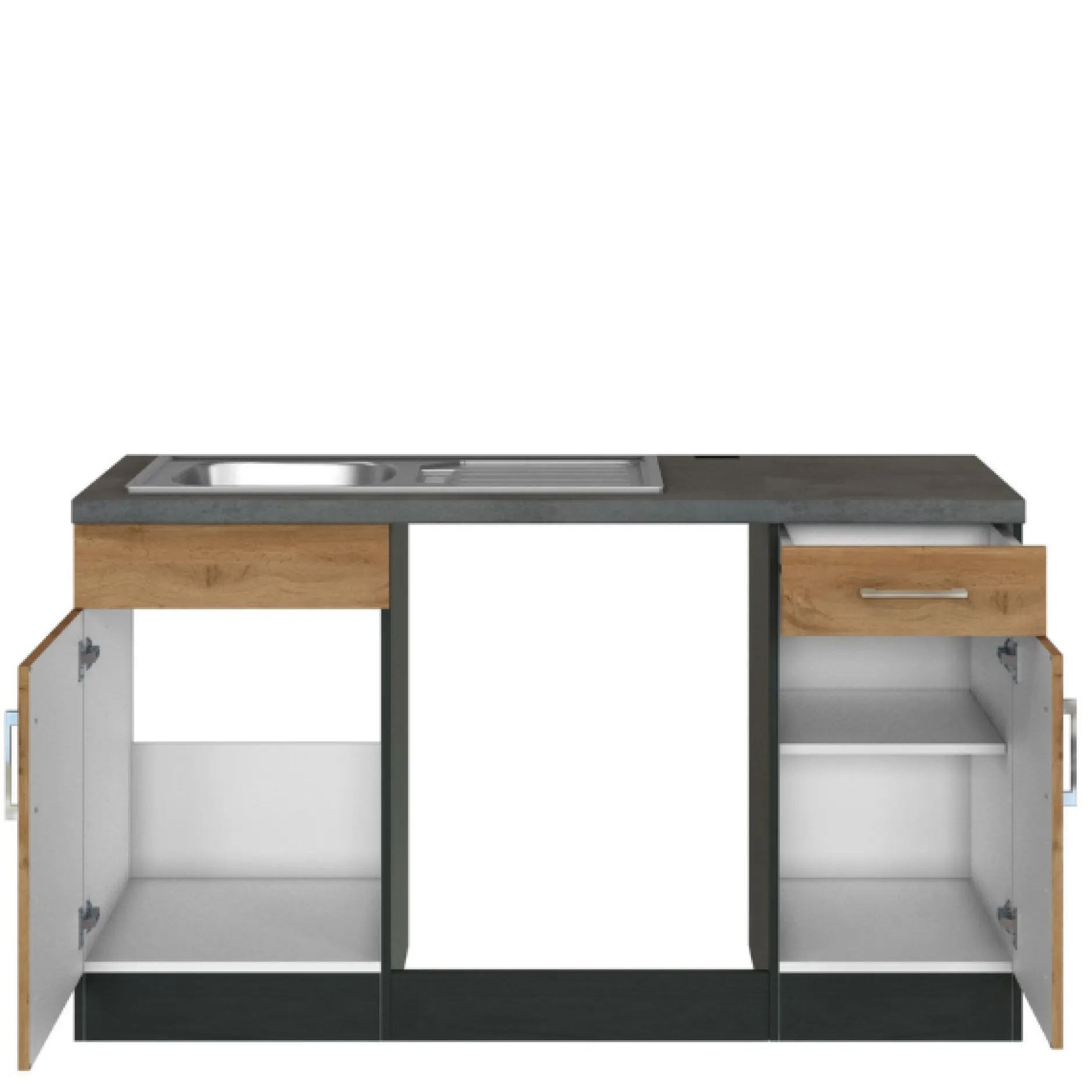 Küchenzeile in L-Form Sorrella 270cm mit Platz für Backofen, Geschirrspüler und Kühlschrank - Eiche/Graphit