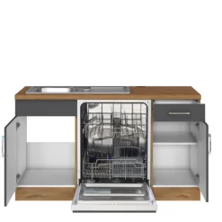 Küchenzeile in L-Form Sorrella 210cm mit Backofen und Geschirrspüler - anthrazit/ocker