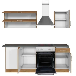 Küchenzeile in L-Form Sorrella 210cm mit Backofen und Geschirrspüler - Eiche