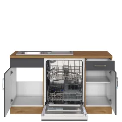 Küchenzeile in L-Form Sorrella 270cm mit Backofen, Geschirrspüler und Kühlschrank - anthrazit/eiche