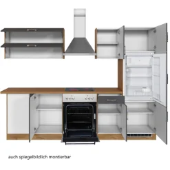 Küchenzeile in L-Form Sorrella 270cm mit Backofen, Geschirrspüler und Kühlschrank - anthrazit/eiche