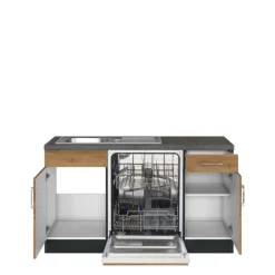 Küchenzeile in L-Form Sorrella 270cm mit Backofen, Geschirrspüler und Kühlschrank - Eiche/Graphit