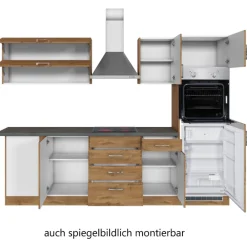 Küchenzeile in L-Form Sorrella 270cm mit Backofen, Geschirrspüler und Kühlschrank - Eiche