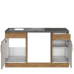 Küchenzeile L-Form Sorrella 270cm mit Platz für Backofen, Geschirrspüler und Kühlschrank - Eiche