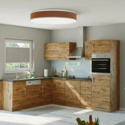 Küchenzeile L-Form Sorrella 270cm mit Platz für Backofen, Geschirrspüler und Kühlschrank - Eiche
