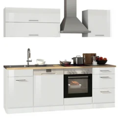 Küchenzeile Ragnar 220cm mit Backofen und Geschirrspüler - Hochglanz weiß