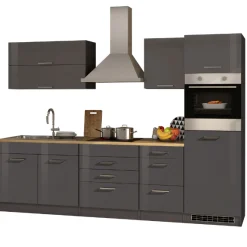 Küchenzeile Ragnar 290cm mit Backofen - Hochglanz anthrazit