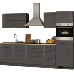 Küchenzeile Ragnar 290cm mit Backofen - Hochglanz anthrazit